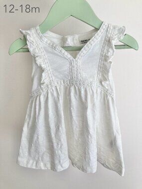 🪴5/$30 Rachel Zoe 12-18 Months Baby Toddler White Ruffle Cotton Summer Dress
